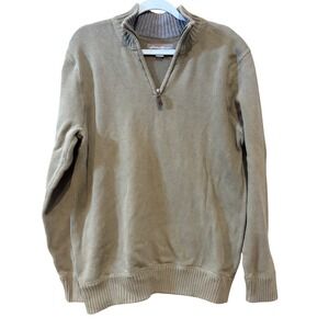 Eddie Bauer Mens VTG Tall Large Olive Green 100% Cotton Quarter Zip Sweater 0311